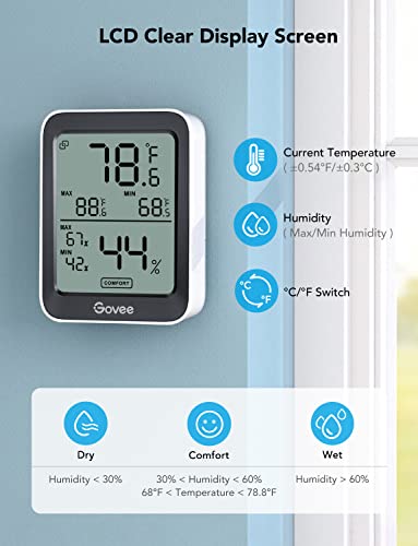Govee Indoor Hygrometer Thermometer 3Pack H5075 with Bluetooth App Control - color: Black, size: 3 Pack