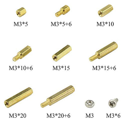 240Pcs M3 Brass Male-Female Hex Brass Spacer Standoff Screw Nut Assortment Kit and Stainless Steel Screw Nut Set