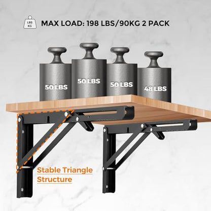 Ravinte Matte Black Folding Shelf Brackets, 14 Inch, 4 Pack - size: 14 Inch