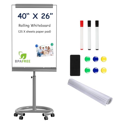 TSJ OFFICE Rolling Whiteboard Standing - 40 x 26 Inches Mobile White Board - color: Gray