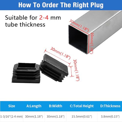 16 PCS 1-3/16"x 1-3/16" Black Square Tube End Cap Plastic Plugs - color: Black, size: 1-3/16" (2-4 mm) - 16 pcs