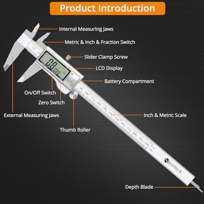 Neoteck 8 inch/200 mm Digital Caliper Vernier Caliper Stainless Steel Ruler