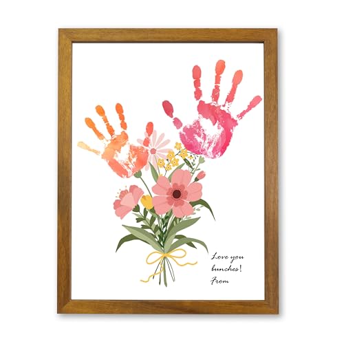 TwoDays Flower Bouquet Handprint Art Craft DIY Kit, Unique Gifts for Mom from Daughter or Son for Mother's Day Birthday Christmas, Gift for Grandma. (Floral-1, Brown) - color: Brown
