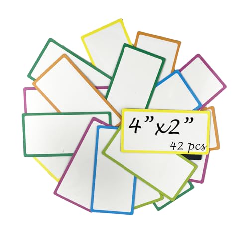 42-Pack 4" x 2" Magnetic Dry Erase Magnets Lable Notes - Edge Colorful Sticky Mini Whiteboard Sheets, Reusable & Washable Mini Dry Erase Board for Office, Classroom, Home - color: 4"x2"-42pcs, Edge Color