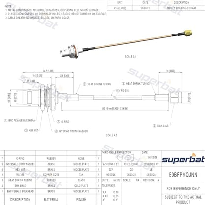 Superbat SMA to BNC Bulkhead Cable 50 Ohm SMA Male to BNC Female RG316 Coaxial Cable Jumper (6inch 2-Pack) for Ham Radio Scanner Antenna Wi-Fi Wireless LAN Devices etc. - color: sma male to bnc female straight 6inch