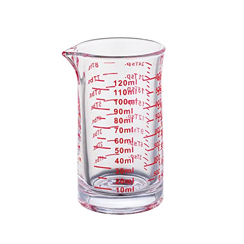 Ackers 4 Oz Glass Measuring Cup,Borosilicate Shot Glass with V-Shaped Spout-Red Line - color: Red Line (Pack of 1)
