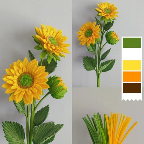 500 Pcs Pipe Cleaners Flower Kit,5 Colors Chenille Stems with Guide&Tools - color: Sunflower