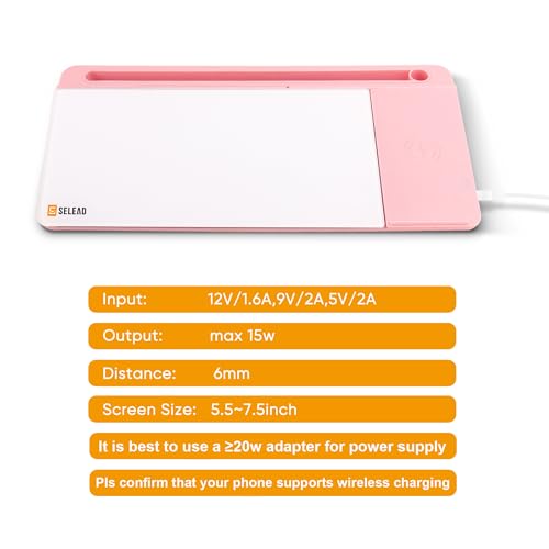 SELEAD Desktop Glass Whiteboard with Wireless Charger and Mirror, Pink - color: Pink, size: 16"x7"