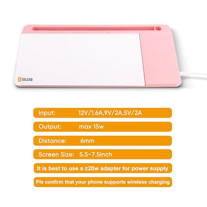 SELEAD Desktop Glass Whiteboard with Wireless Charger and Mirror, Pink - color: Pink, size: 16"x7"