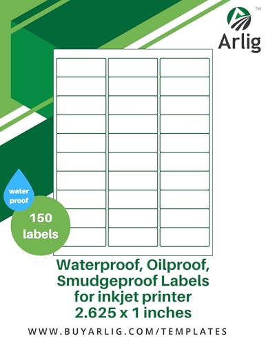 Arlig 2.625x1 Inch Waterproof Address Labels for Inkjet Printers – Smudge-Proof, Oil-Proof for Bottles, Pantry, Lip Gloss, Jars, Food, and Essential Oils | 150 Labels (5 Sheets, 30/Sheet) (Matte)