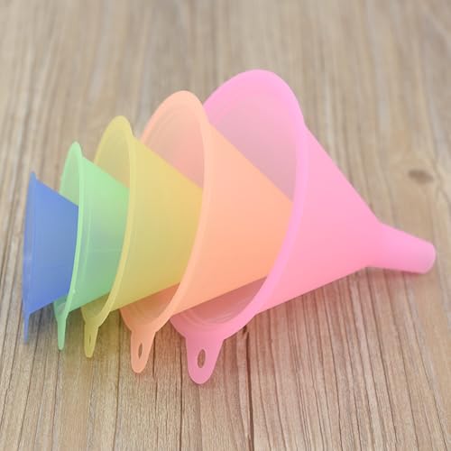 Kitchen Funnel Set with 5 Sizes Small to Large Plastic Cooking Funnel with Narrow Spout for Filling Bottles Transferring Liquid Dry Ingredients Cosmetic Lotion Essential Oils