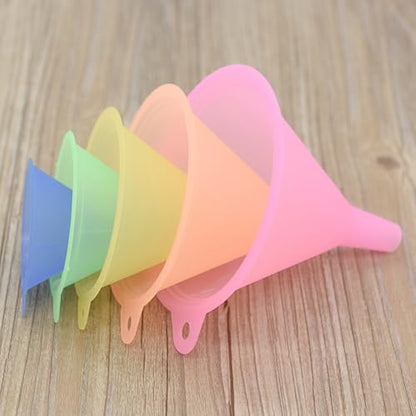 Kitchen Funnel Set with 5 Sizes Small to Large Plastic Cooking Funnel with Narrow Spout for Filling Bottles Transferring Liquid Dry Ingredients Cosmetic Lotion Essential Oils