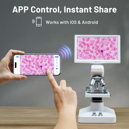 TOMLOV DM301 Pro Microscope for Kids Adults Students, 7" Screen Science Kit - color: White