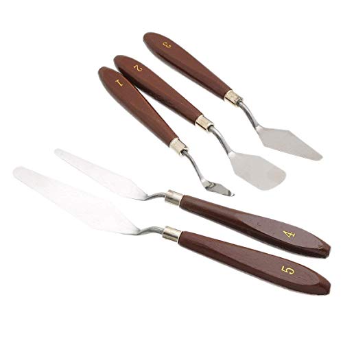 Spatula Palette Painting Knife Set - Bemaxy Professional Stainless Steel 3D Printing Tools Wood Grain Handle Putty Knife, 3D Printer Accessories - Set of 5