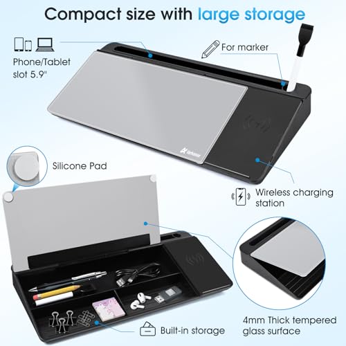 Varhomax Glass Desk Whiteboard with Wireless Charger - color: Wireless Charger-black & Gray
