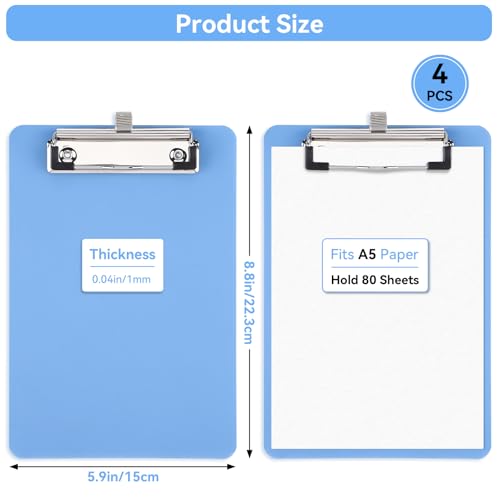 5.9x8.8in Clip Boards with Metal Pen Storage Loop Fits A5 Sheets, 4 Pack Sturdy Waterproof Plastic Clipboards, Clipboard Convenient Outdoor Working Nursing Supplies for Home Business Cafeteria - color: Blue, size: 5.9x8.8in - A5