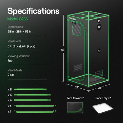 VIVOSUN 28"x28"x63"Grow Tent Extra Large 2x2 Indoor Grow Tents Lightproof - size: 28"x28"x63"