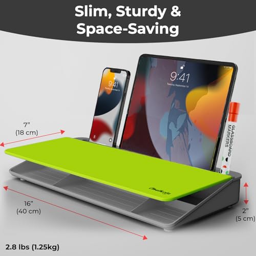 Chalkola Neon Green Glass Desktop Whiteboard with Storage - Dry Erase Board - color: Neon Green