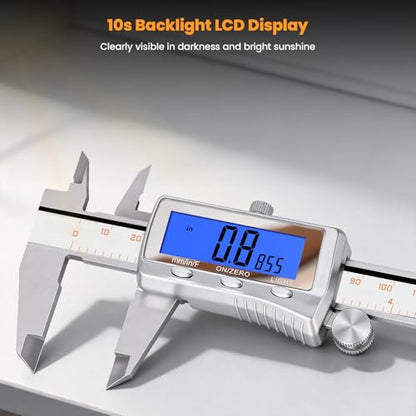 HARDELL Digital Caliper 8 Inch, Rechargeable All Metal W/Backlight Screen - size: 8 Inch
