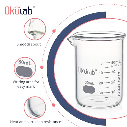 Beakers, Glass Beaker Set, Low Form 50ml Beakers, Graduated 3.3 Borosilicate Glass Beakers for Lab, Classroom, Craft, Kitchen, 24pcs, BKLG50A24 - style: Vol.50ml, Case of 24