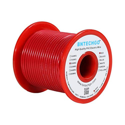 BNTECHGO 20 Gauge PVC Solid Electric Wire Red 100 ft Hookup Wire - color: Red, size: 20 Gauge 100ft
