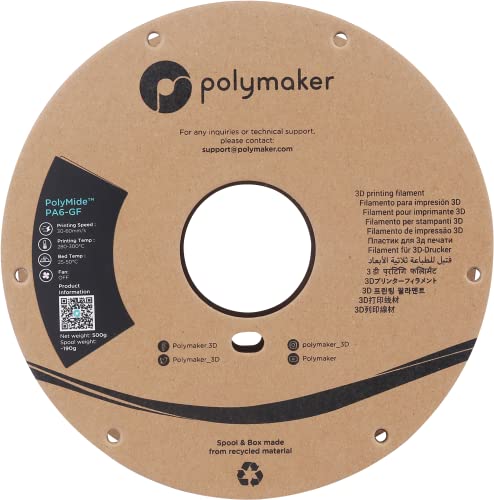 Polymaker PA6-GF Nylon Filament 1.75mm 0.5kg Grey Glass Fiber Nylon 3D Printing Filament - PolyMide PA6-GF Warp Free 3D Printer Filament - color: Grey Pa6-gf 0.5kg, size: NYLON