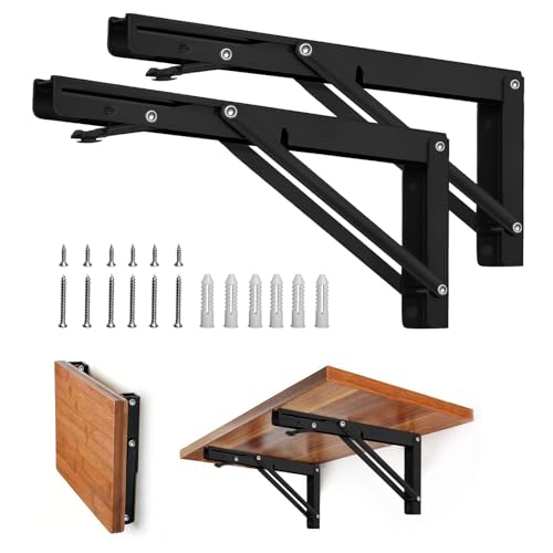 Storystore Folding Shelf Brackets, 10 Inch 2 Pcs Black Stainless Steel - size: 10 Inch
