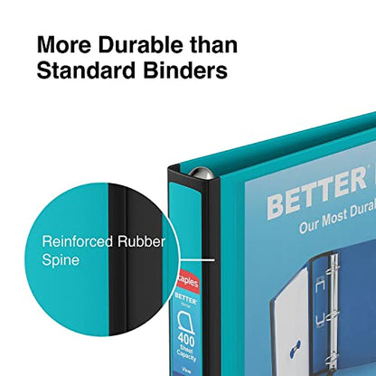 Staples Better Binder, 1.5-Inch D-Ring View, Teal, Holds 350 Sheets - color: Teal, size: 1.5-Inch