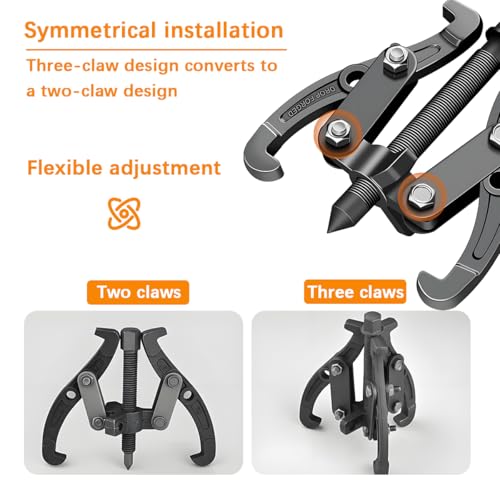 Car 3 Jaw Inner Bearing Puller, 12'' Heavy Duty Pilot Gear Extractor Wheel Bearing Pulling Tool with Reversible Jaws, Internal External Gear Pulley Removal Tool for Motorcycle RV SUV - size: 12 Inch