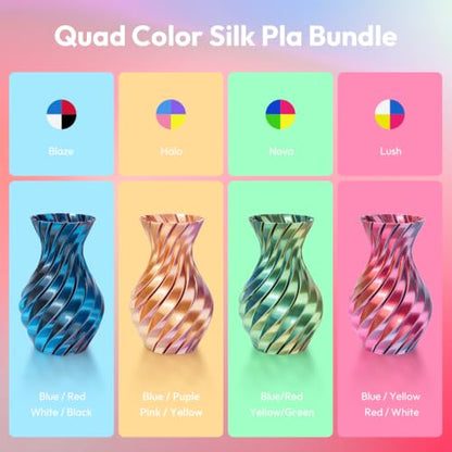 AMOLEN Silk 4 Colors in 1 PLA 3D Printer Filament Bundle, 4×200g - color: Blue Red Yellow Green/Blue Purple Pink Yellow/Blue Yellow Red White/Blue Red White Black