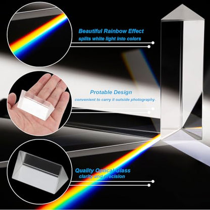 PATIKIL 50mm/2 Inch Triangular Prism, 1 Pack Glass Optical Crystal Rainbow Prism for Photography Physics Teaching Lights Photo, Clear