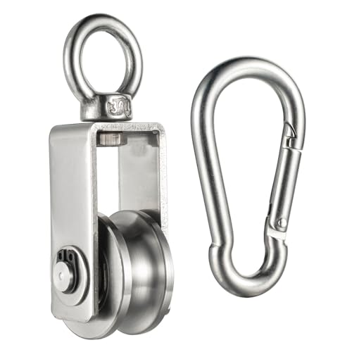 Cable Pulley Wheel for Rope with Carabiner,Ball Bearings, Smooth No Noise, 360° Swivel Small Wire Pulley for Pulley System Lifting, DIY Home Gym, Winch, 1 Pack