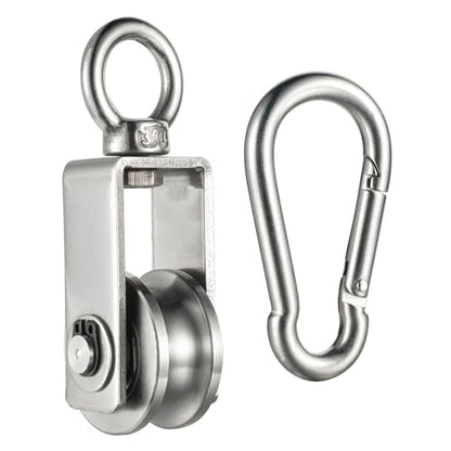 Cable Pulley Wheel for Rope with Carabiner,Ball Bearings, Smooth No Noise, 360° Swivel Small Wire Pulley for Pulley System Lifting, DIY Home Gym, Winch, 1 Pack