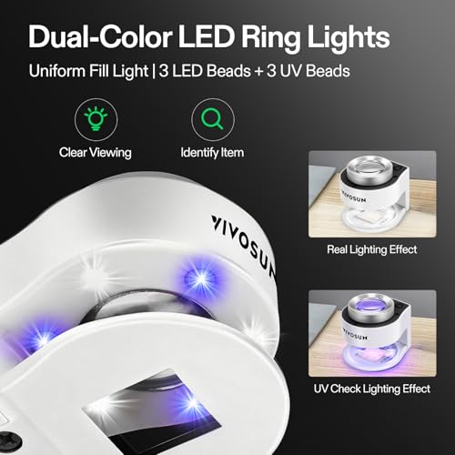 VIVOSUN 30X Rechargeable Loupe Magnifier with LED Light and UV Light, White - color: White