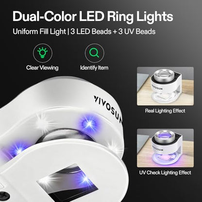 VIVOSUN 30X Rechargeable Loupe Magnifier with LED Light and UV Light, White - color: White