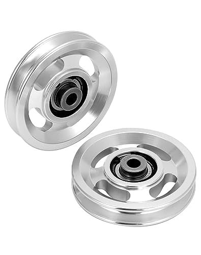QWORK Universal Aluminium Alloy Bearing Pulley Wheel for Sports Fitness Equipment, 95mm Size, High Load Capacity 660 lbs, 2 Pieces