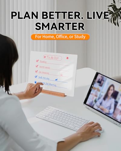 Dry Erase Acrylic Whiteboard 9x12 – White Surface or Dotted Grid – Desktop Writing Board with Wood Base – Reversible Horizontal & Vertical Display (Plain White) - style: Plain White