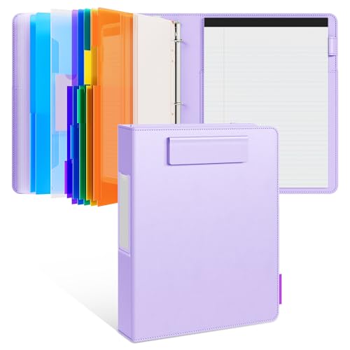 JoyCat 3 Ring Binder Clipboard with Storage, 5 Folders, Purple - color: Purple