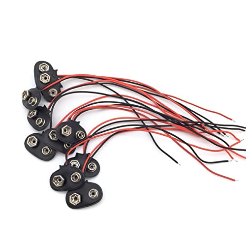 HiLetgo 10pcs 9V Battery Clips 9 Volt T-Type Snap-on Battery Buckle Leather Snap on Battery Connector Lead 15cm(T-Type) - size: No DC Plug, style: T-Type