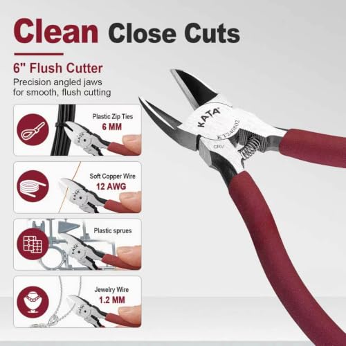 KATA 5 Inch Mini Wire Cutters and 6 Inch Side Cutter Plier for Home Crafts - size: 6" Wire Cutters + 5" Flush Cutters
