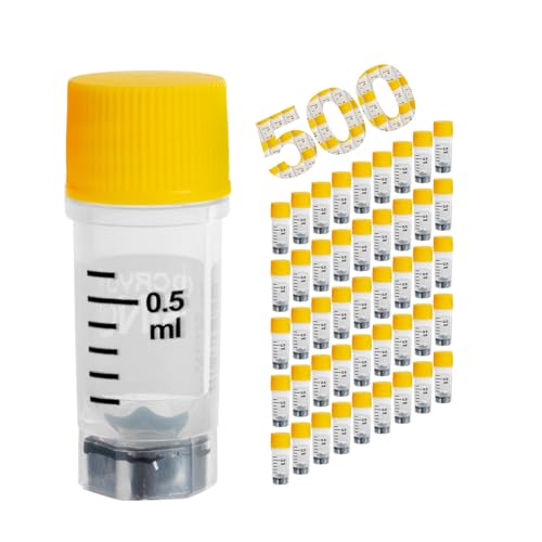 Multi-Coded Cryovials, 0.5ml Cryotubes, 500 Pcs Sample Vials, Sterilisation Tubes with Yellow Caps, Polypropylene Lab Vials for Low Temperature Storage from -196°C to 121°C - color: Yellow, size: 0.5ml