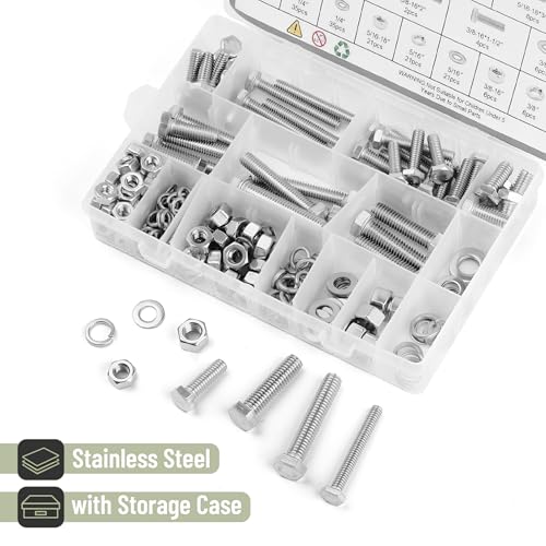Mr. Pen- Hex Head Nuts and Bolts Assortment Kit, 246 pcs, Stainless Steel