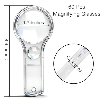 Coloch 60 Pack Plastic Magnifying Glasses for Kids, Mini Handheld Magnifier 5X and 10X Dual Clear Magnifying Lens with Lanyards for Reading, Observation, Science, Outdoor Exploration