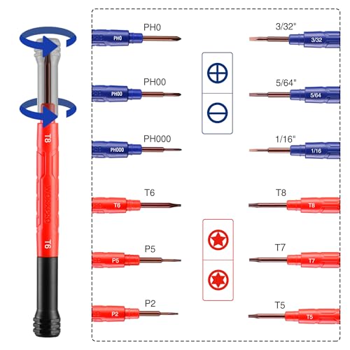 WORKPRO 6-Piece Precision Screwdriver Set, 12 Sizes Double-Ended Small Screwdrivers with Phillips, Slotted, Pentalobe and Torx Tips, Mini Screwdriver for Eyeglasses, Watches, Computers and Phones