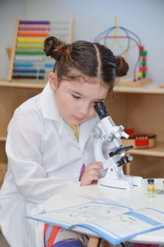 Uarzt Kids Beginner Microscope Science Kit with 100X-1200X, 13 Prepared Slides & DIY Blank Slides, 18MM HD Len, LED Light Adjustable and ABS Box, Microscope for Kids 5-7 8-12 - color: White