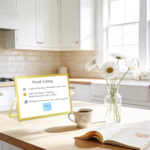 Double-Sided Magnetic White Board with Stand, 12" x 8" (Gold) - color: Gold, size: 12"W x 8"H