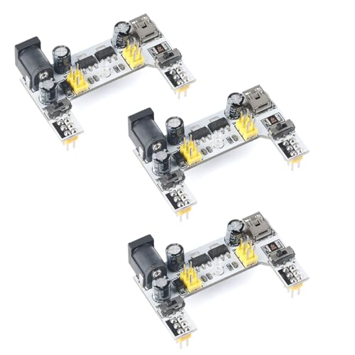 3Pcs MB-102 Breadboard Power Supply Module, Dual Channel 3.3V 5V Selectable Output Board with USB and DC Input for arduino Breadboard Prototype Projects