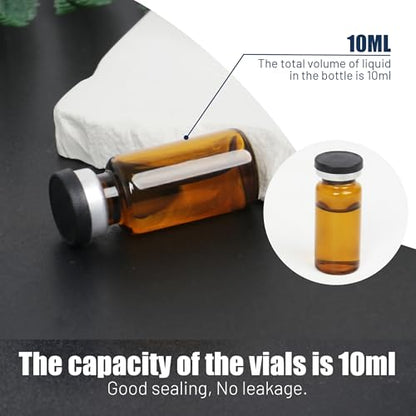 100 Pack 10ml Amber Glass Vials with Black Caps, 2.5 Dram Headspace Vials - color: Amber Vial Black Cap, size: 10ml