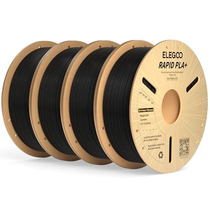 ELEGOO Rapid PLA Plus 3D Printer Filament 1.75mm Black 4KG - color: 4*1kg Black