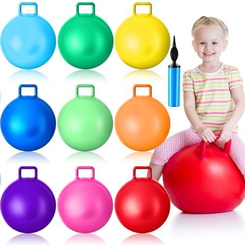 Meooeck 9 Pack 18 Inch Hopper Balls for Kids, with Handles and Air Pump - size: 18 Inch